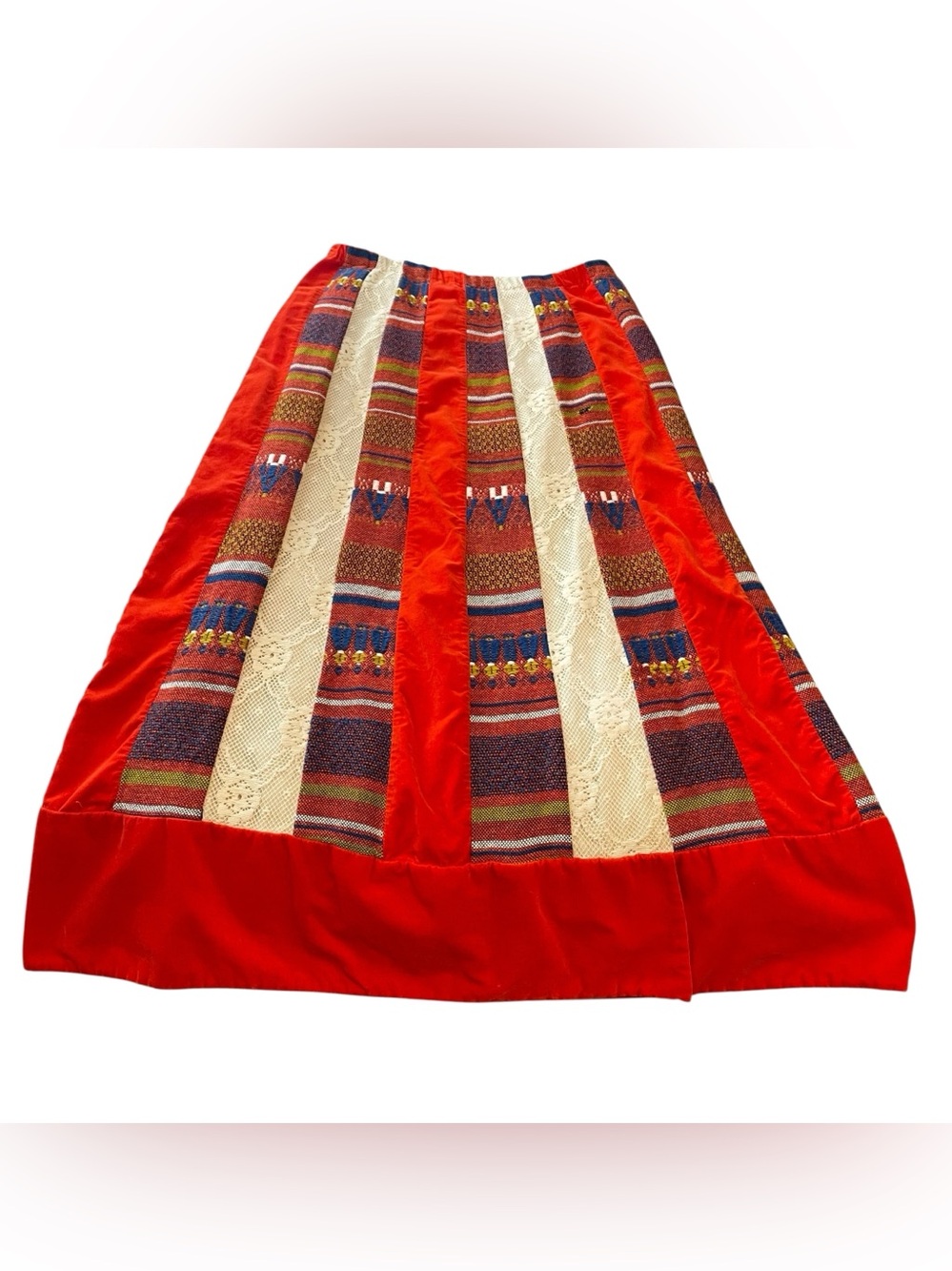 Vintage Chessa Davis Southwest Red Velvet Embroidered Boho Hippie Maxi Skirt M